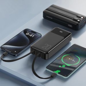 پاوربانک ۲۰۰۰۰mAh ایکس او (XO) مدل PR249 | با کابل‌های داخلی Type-C و لایتنینگ، شارژ سریع ۲۰W